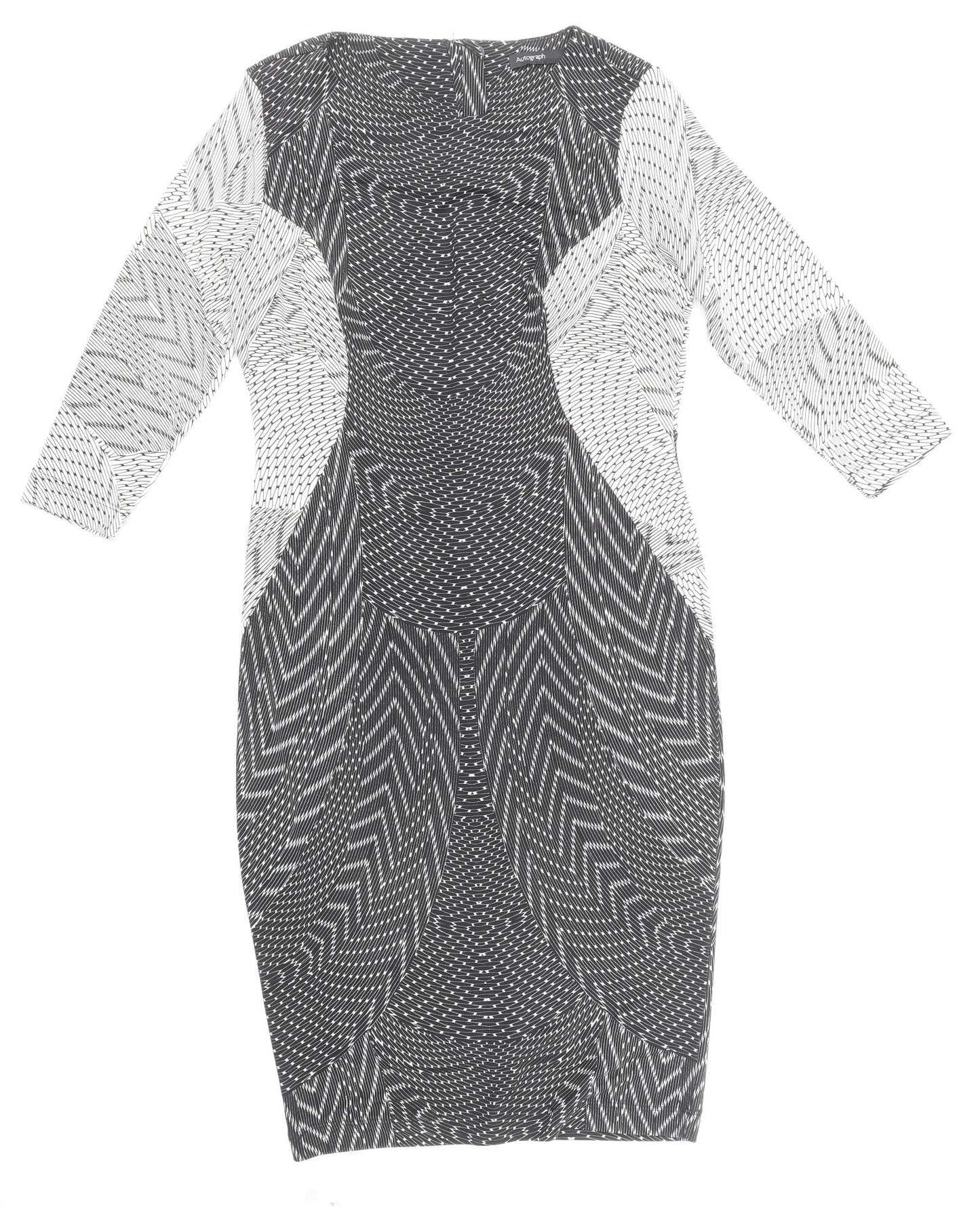Autograph Womens Multicoloured Geometric Polyester Pencil Dress Size 12 Round Neck Zip -