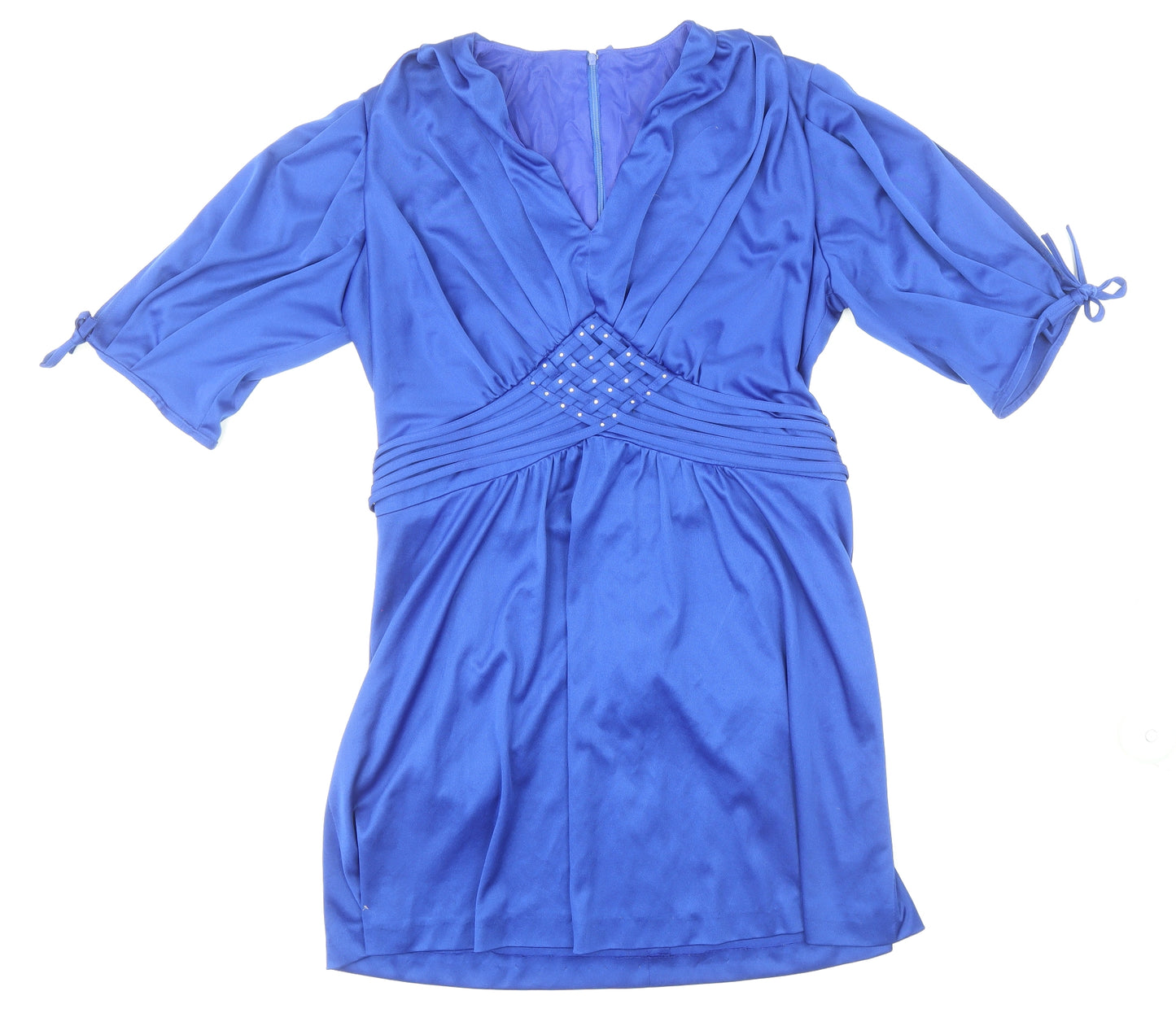 Preworn Womens Blue Polyester A-Line Size 42 Scoop Neck Zip - Tie Detail on Sleeve