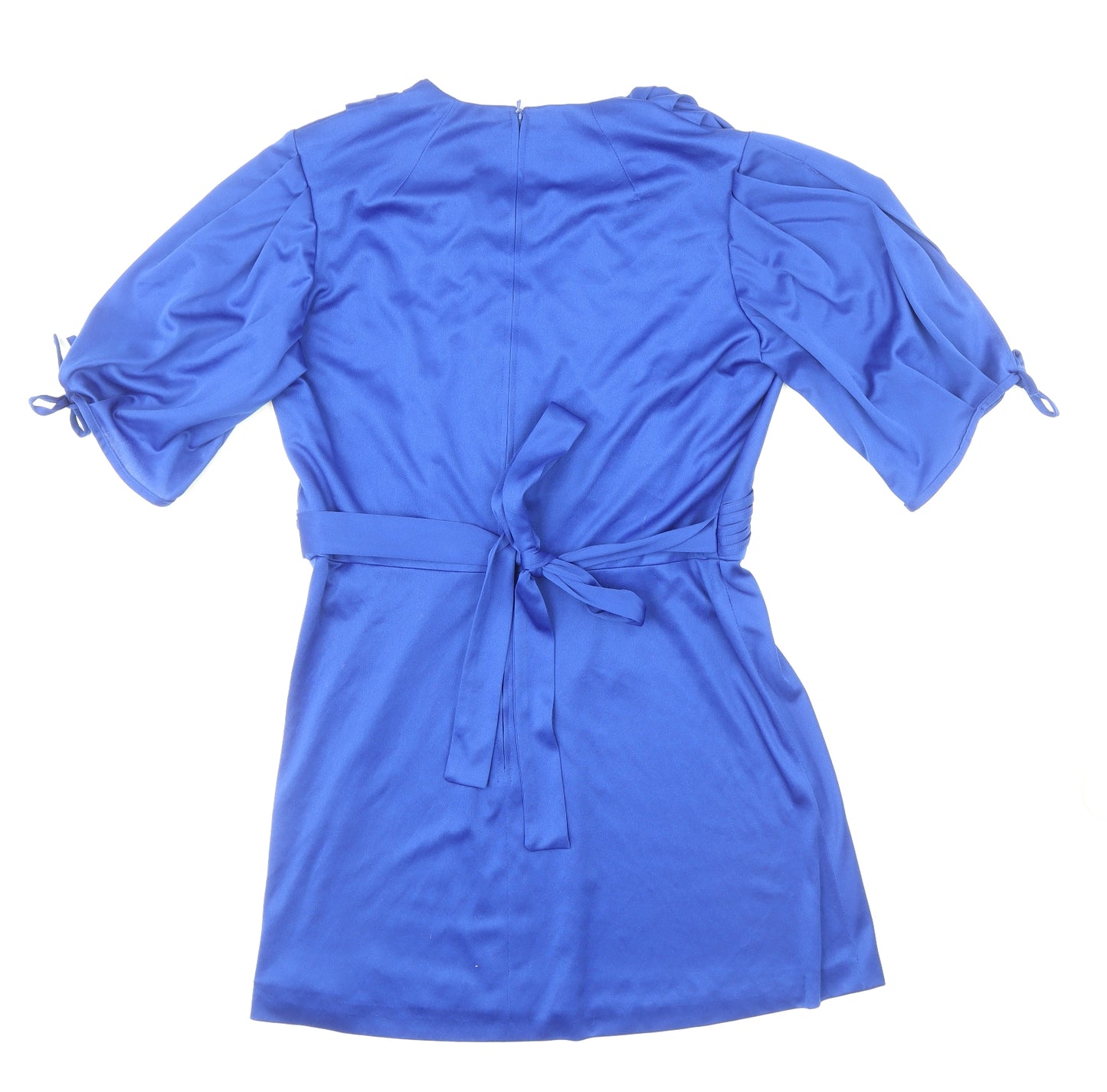 Preworn Womens Blue Polyester A-Line Size 42 Scoop Neck Zip - Tie Detail on Sleeve