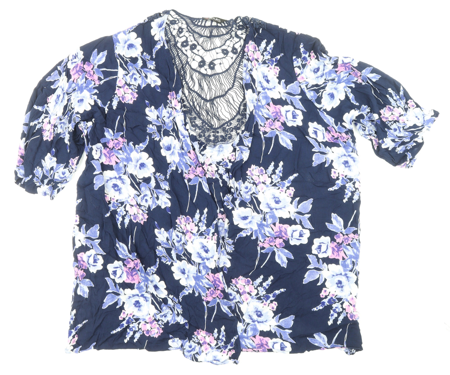 Yours Womens Grey Floral Viscose Basic Blouse Size 22 V-Neck - Size 22-24 Lace Back Detail