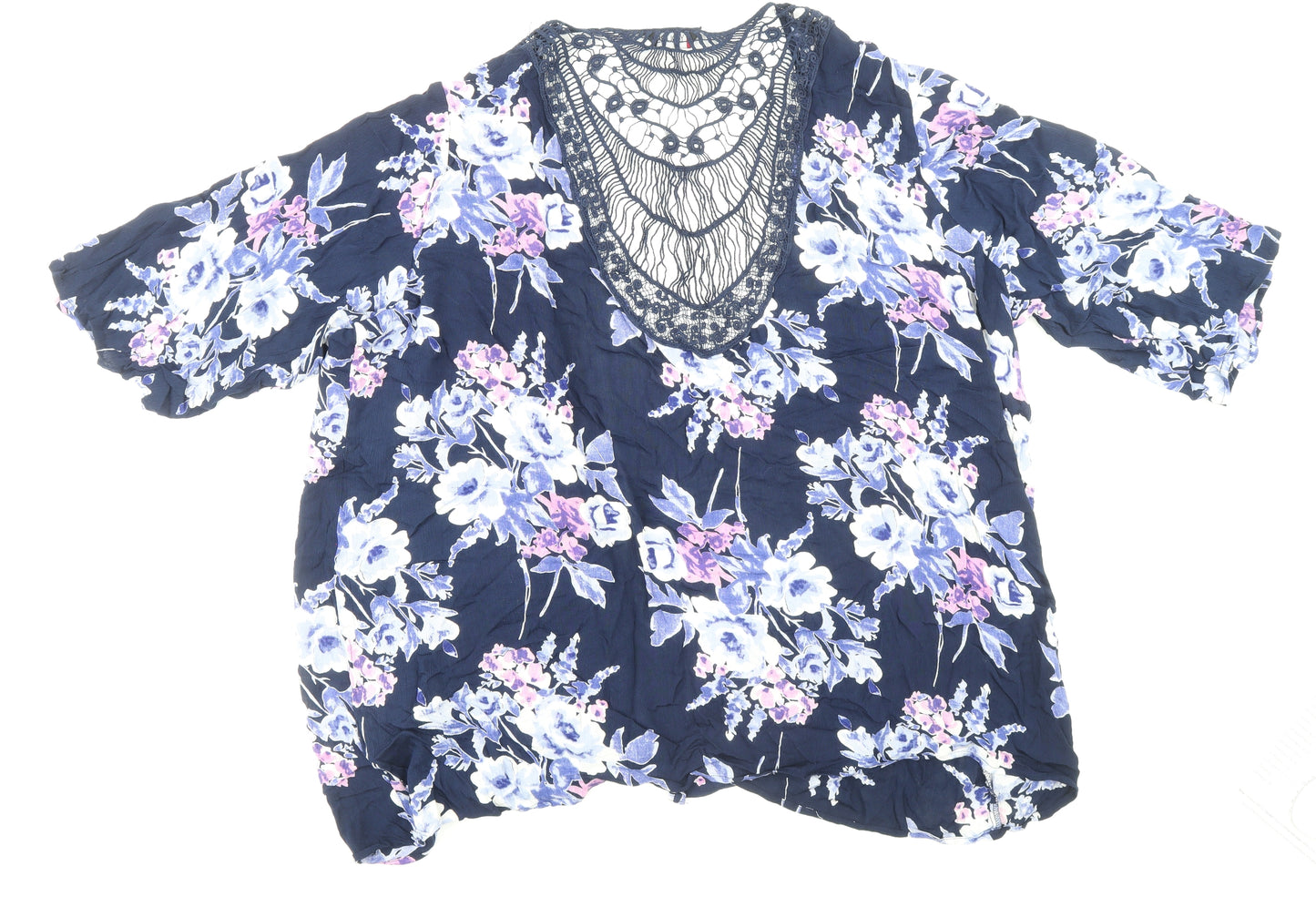 Yours Womens Grey Floral Viscose Basic Blouse Size 22 V-Neck - Size 22-24 Lace Back Detail