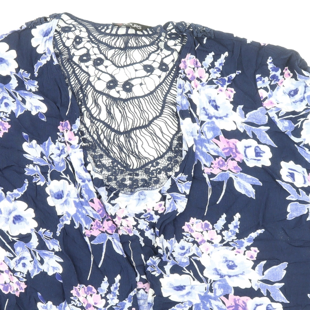 Yours Womens Grey Floral Viscose Basic Blouse Size 22 V-Neck - Size 22-24 Lace Back Detail