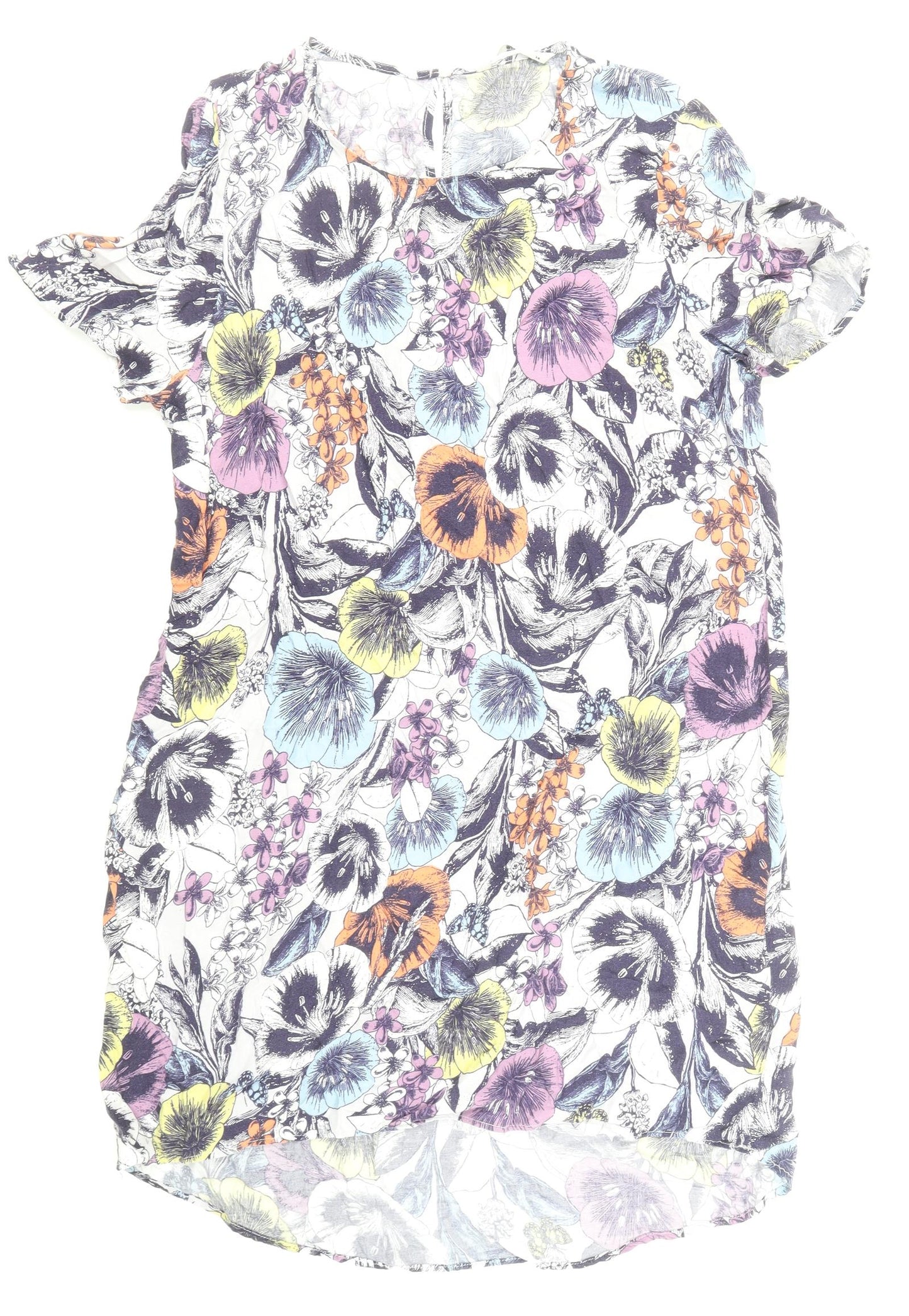 TU Womens Multicoloured Floral Viscose Shift Size 14 Round Neck Button