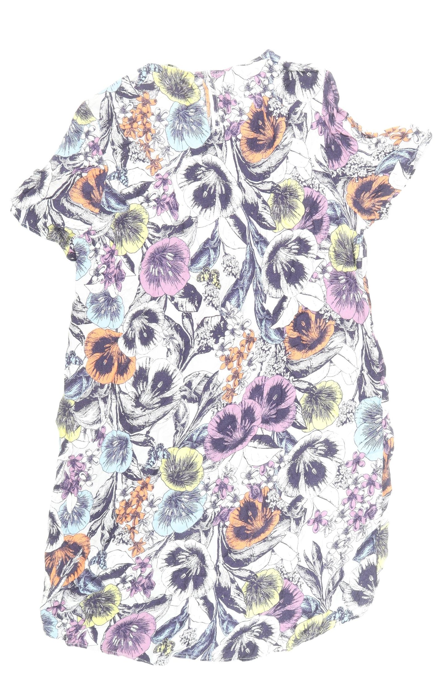 TU Womens Multicoloured Floral Viscose Shift Size 14 Round Neck Button