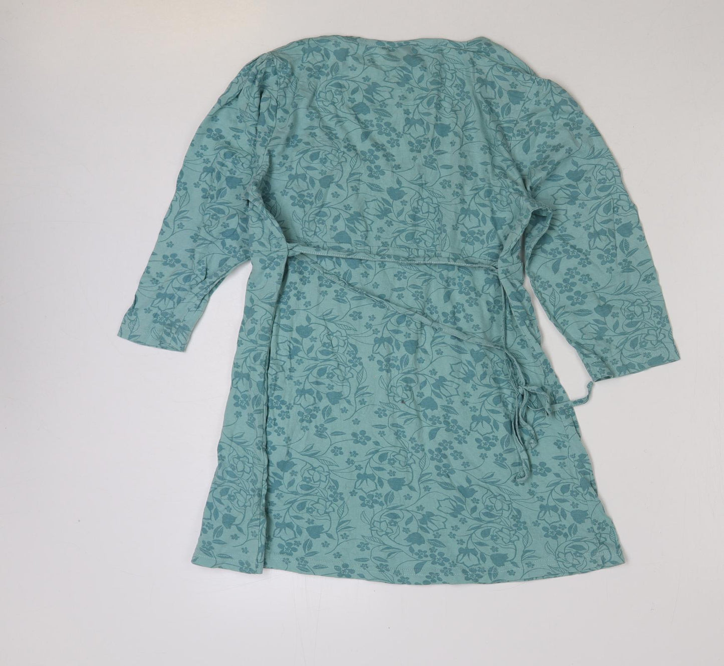 TU Womens Blue Floral Cotton Basic Blouse Size 14 V-Neck