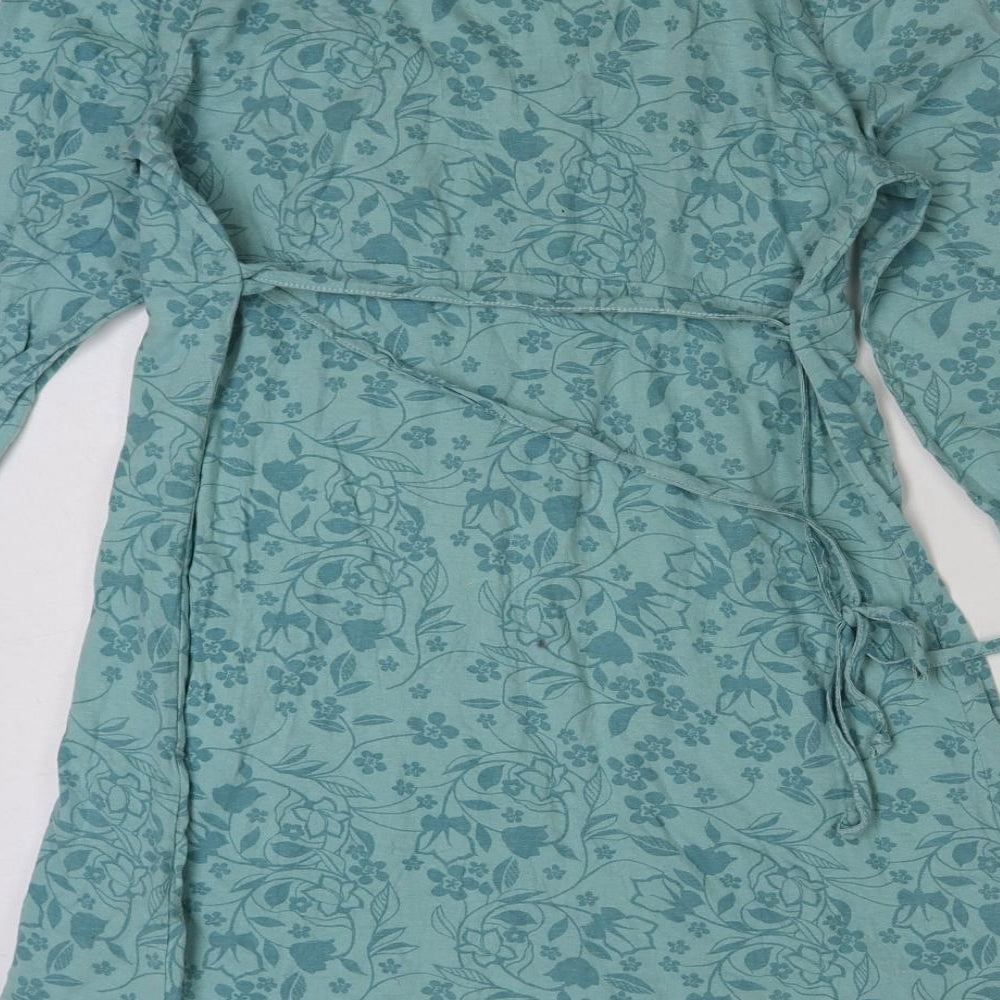 TU Womens Blue Floral Cotton Basic Blouse Size 14 V-Neck