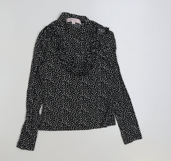 Miss Selfridge Womens Black Floral Viscose Basic Blouse Size 8 Mock Neck