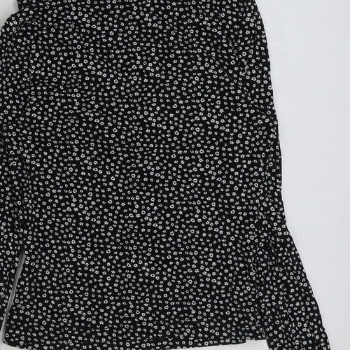 Miss Selfridge Womens Black Floral Viscose Basic Blouse Size 8 Mock Neck