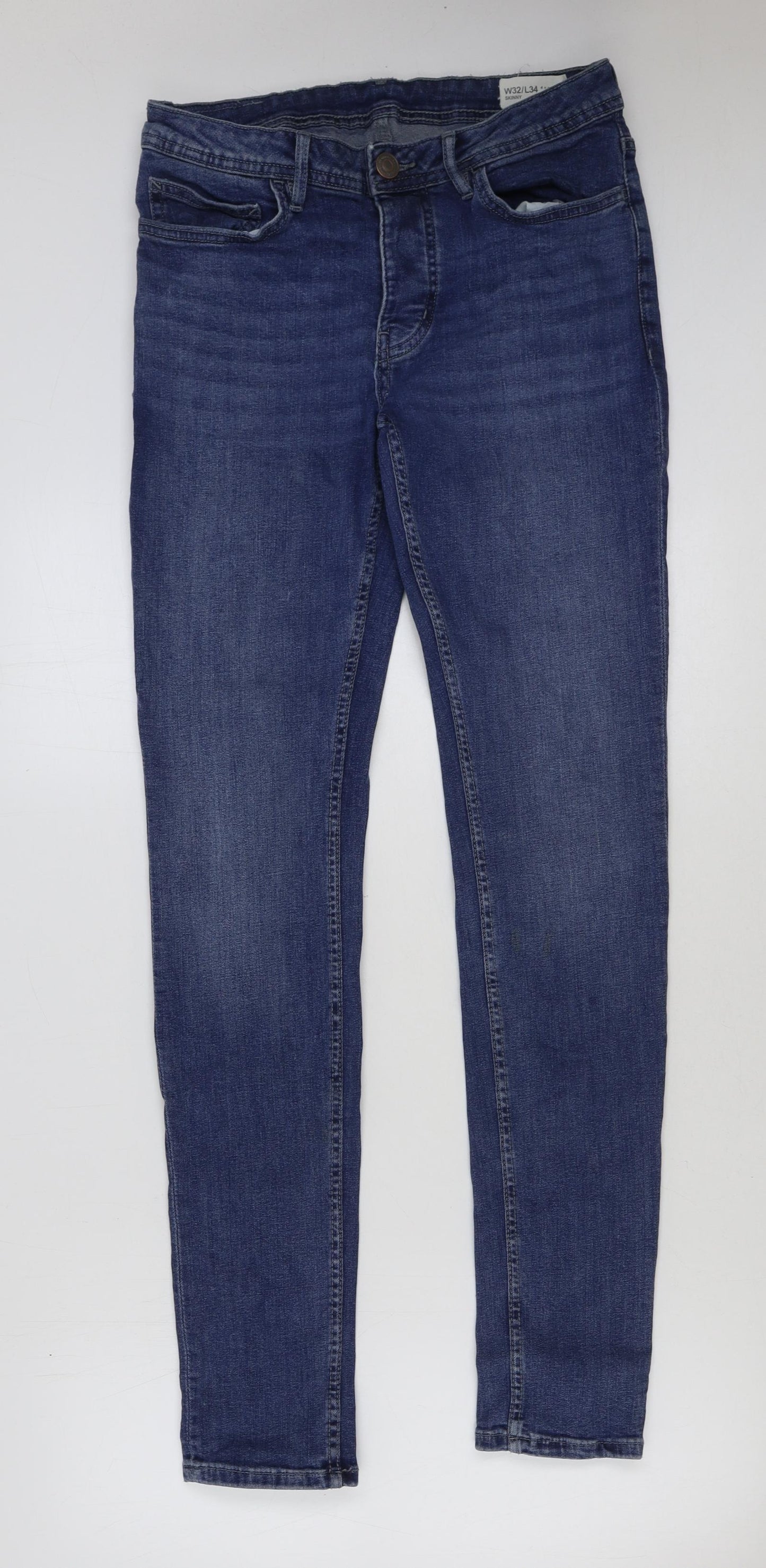 Denim & Co. Mens Blue Cotton Skinny Jeans Size 32 in L34 in Regular Button