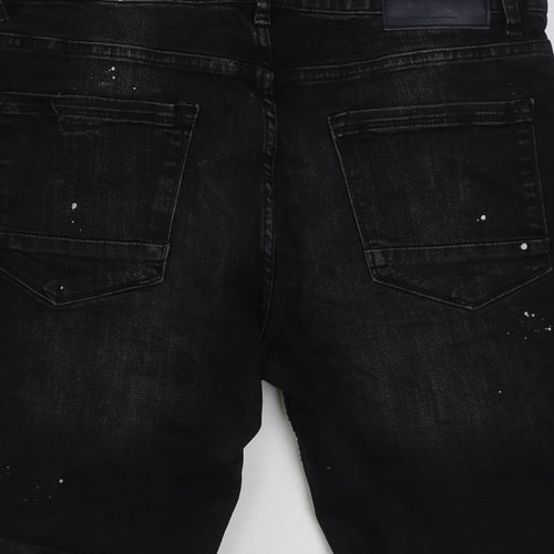 Denim & Co. Womens Black Cotton Bermuda Shorts Size 34 in L10 in Regular Button