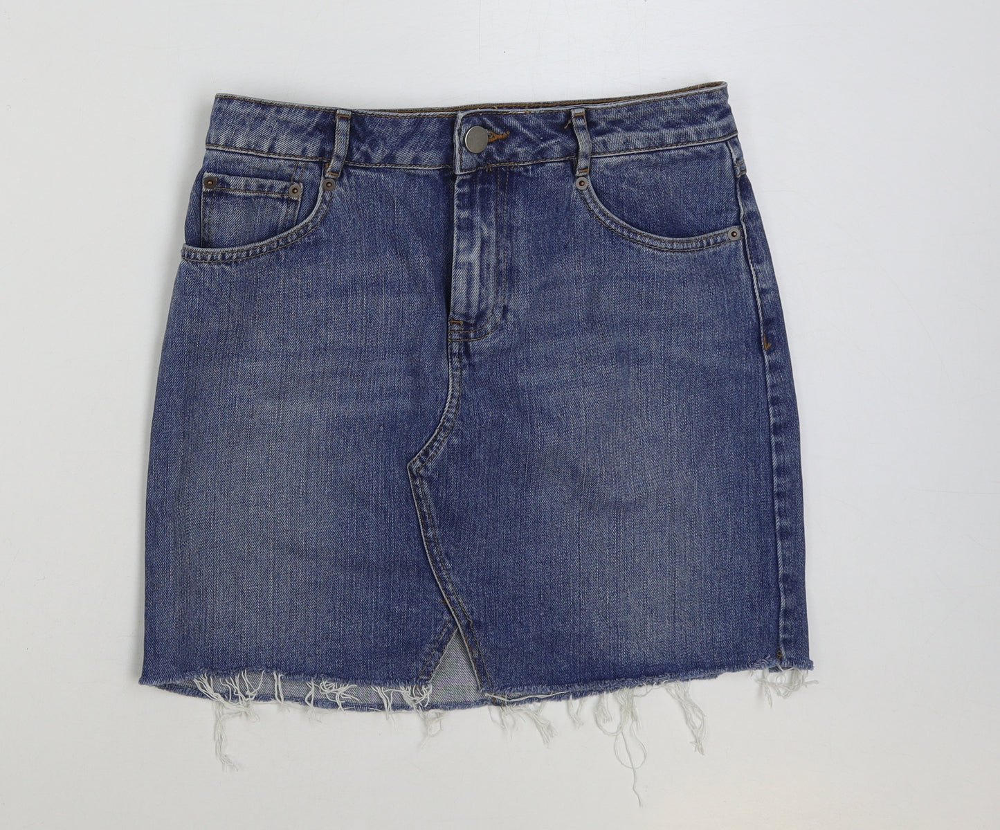 ASOS Womens Blue Cotton Mini Skirt Size 10 Button