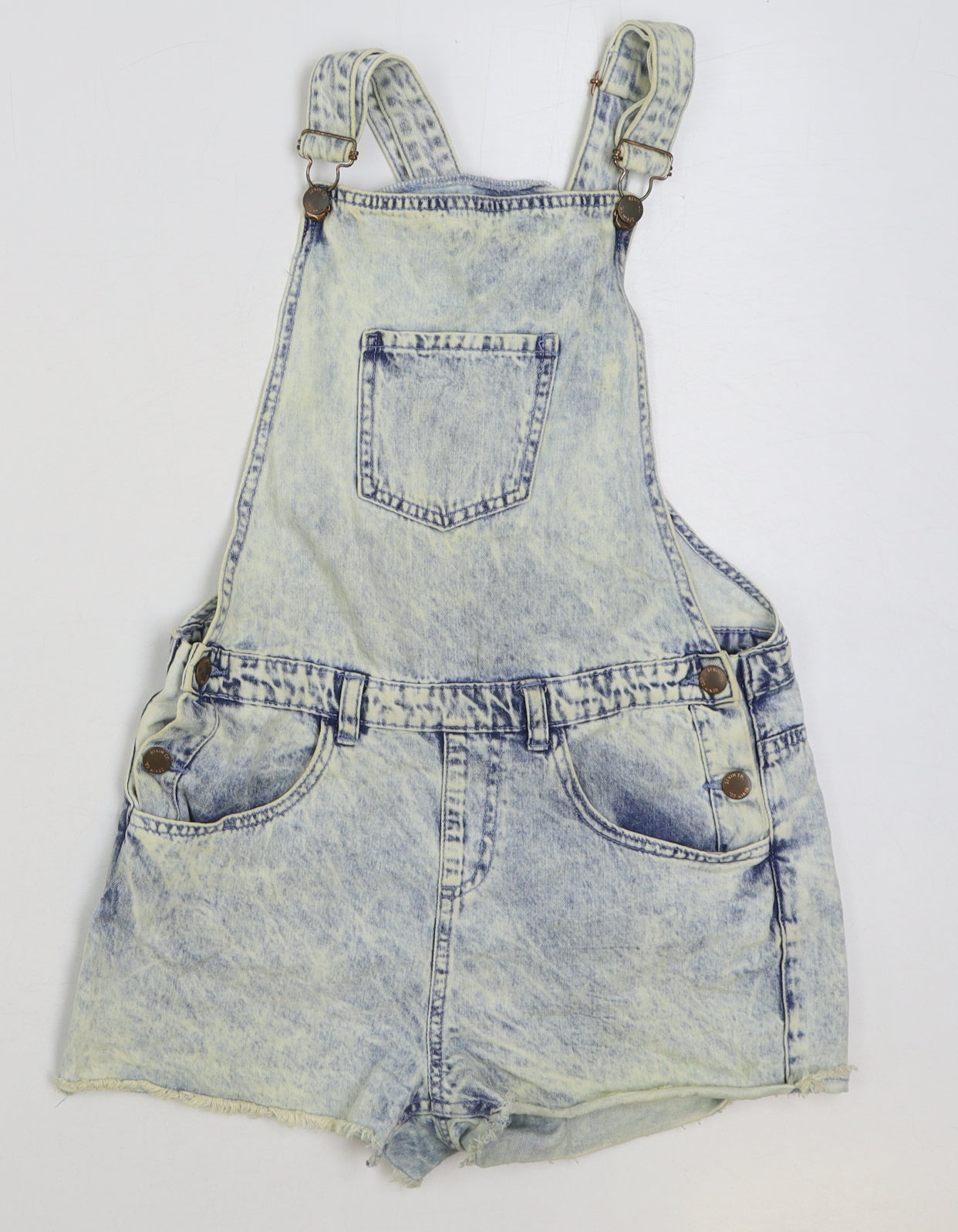 Denim & Co. Girls Blue Cotton Dungaree One-Piece Size 13-14 Years Buckle