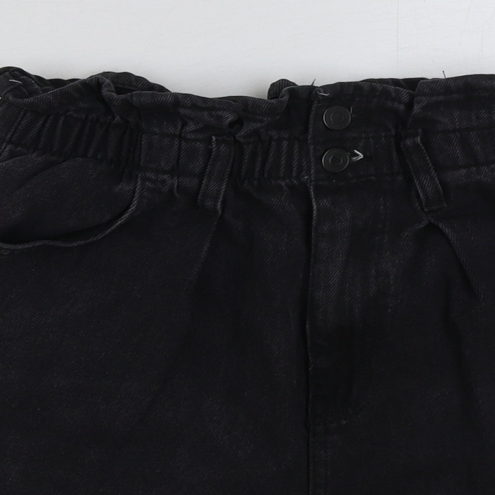 New Look Womens Black Cotton Paperbag Shorts Size 14 Regular Button