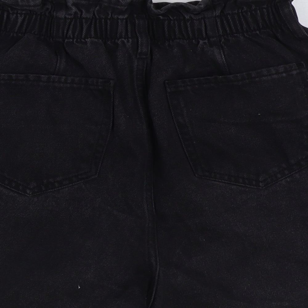 New Look Womens Black Cotton Paperbag Shorts Size 14 Regular Button