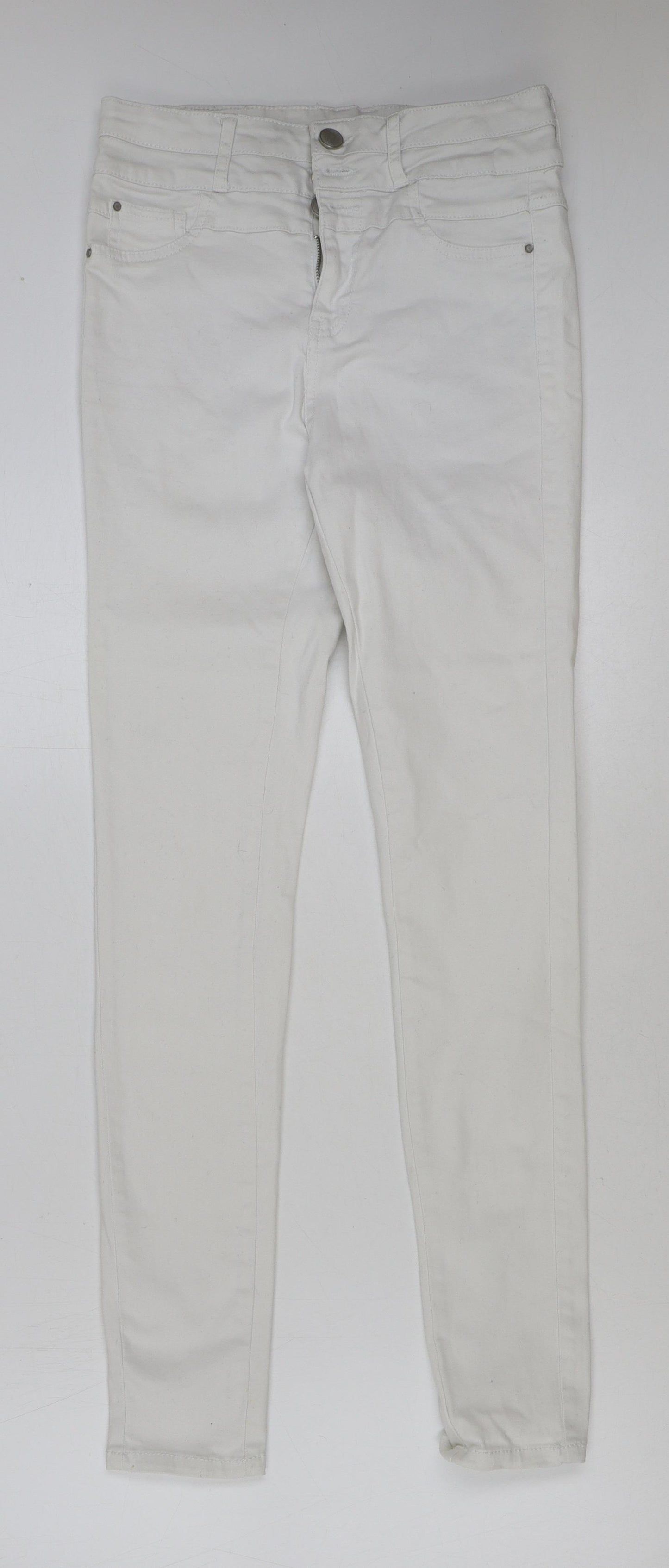 New Look Womens White Cotton Skinny Jeans Size 12 L30 in Regular Button