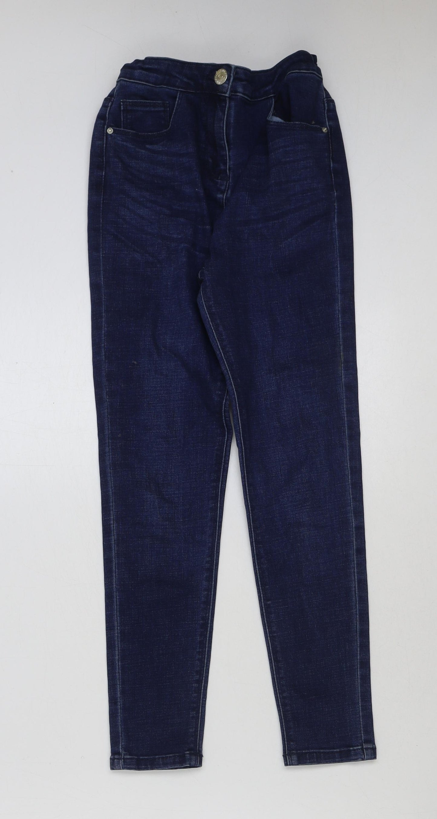 Matalan Girls Blue Cotton Skinny Jeans Size 11 Years Regular Button