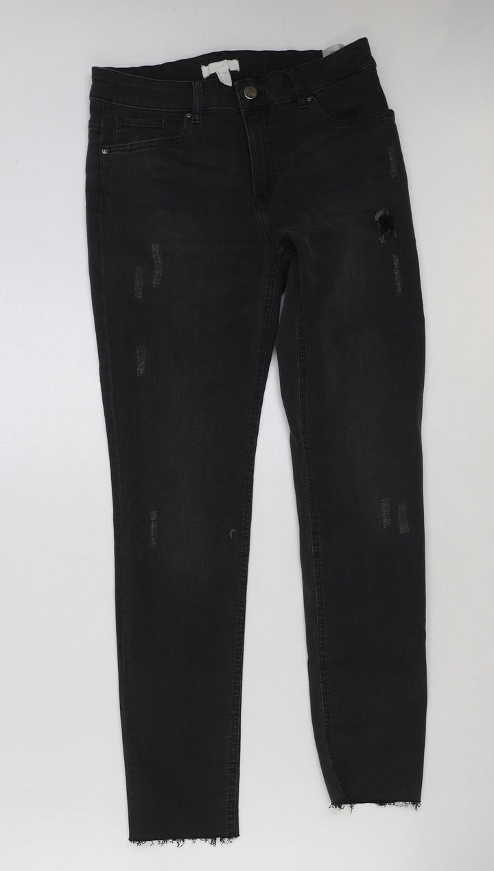 H&M Womens Black Cotton Skinny Jeans Size 10 L29 in Regular Button