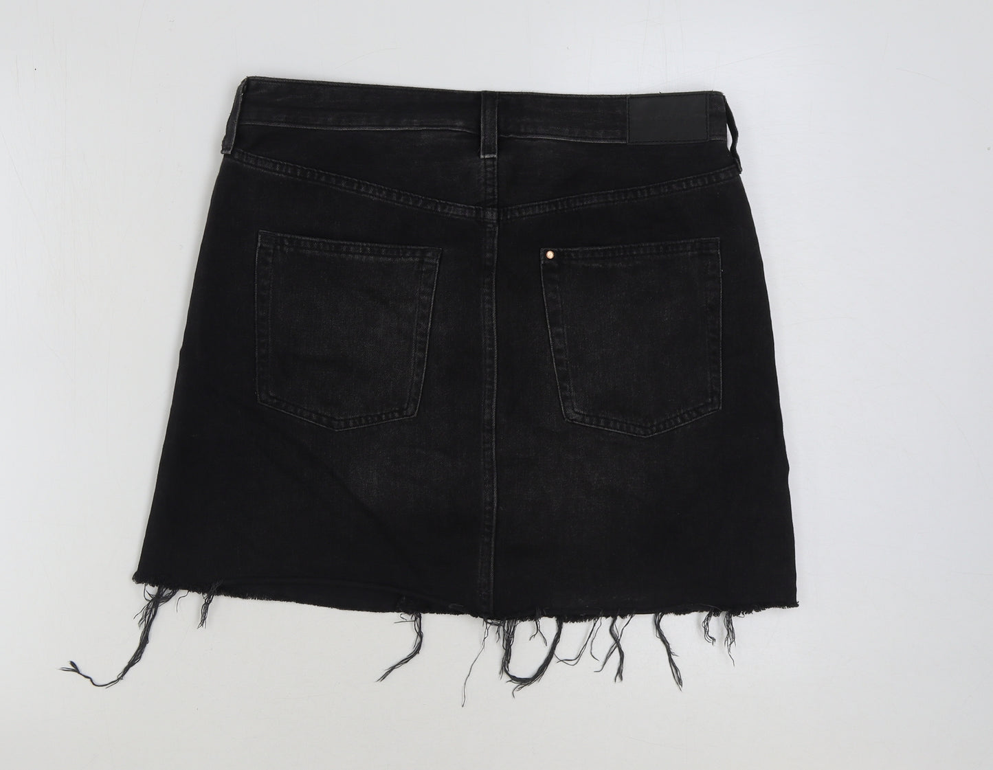 &denim Womens Black Cotton Mini Skirt Size 12 Button