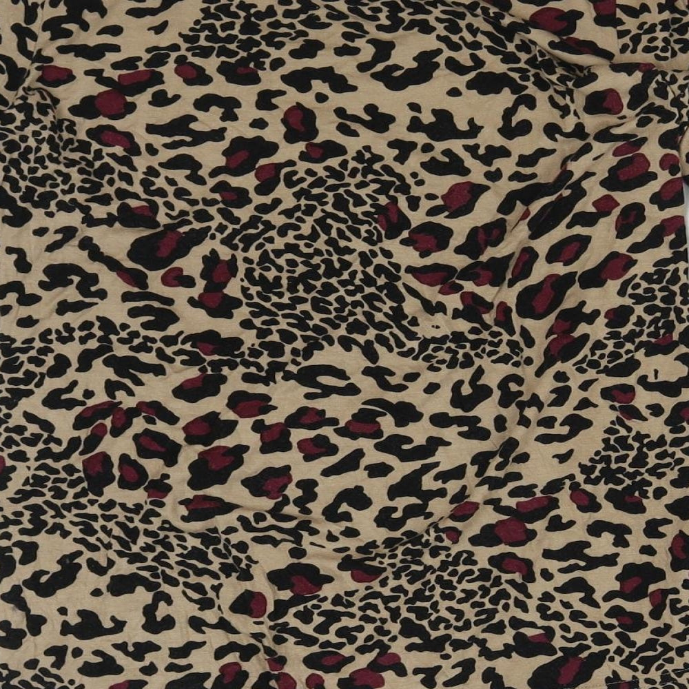Oasis Womens Brown Animal Print Polyester Basic T-Shirt Size S V-Neck - Cut Out Leopard Print