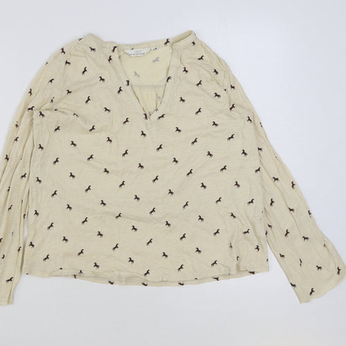 H&M Womens Brown Geometric Polyester Basic T-Shirt Size XS V-Neck - Horse Print