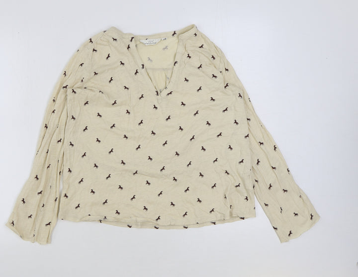 H&M Womens Brown Geometric Polyester Basic T-Shirt Size XS V-Neck - Horse Print
