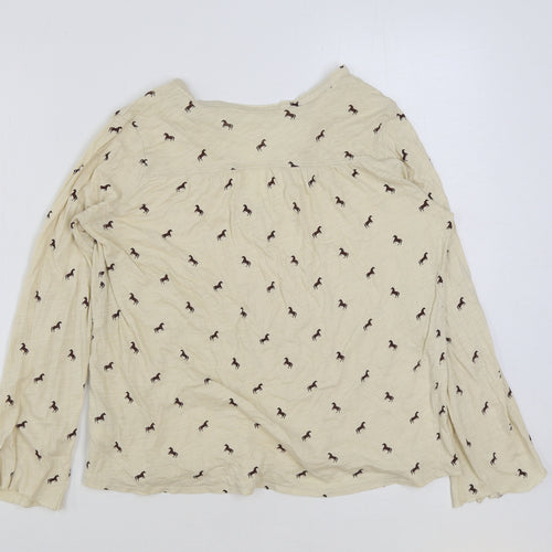 H&M Womens Brown Geometric Polyester Basic T-Shirt Size XS V-Neck - Horse Print