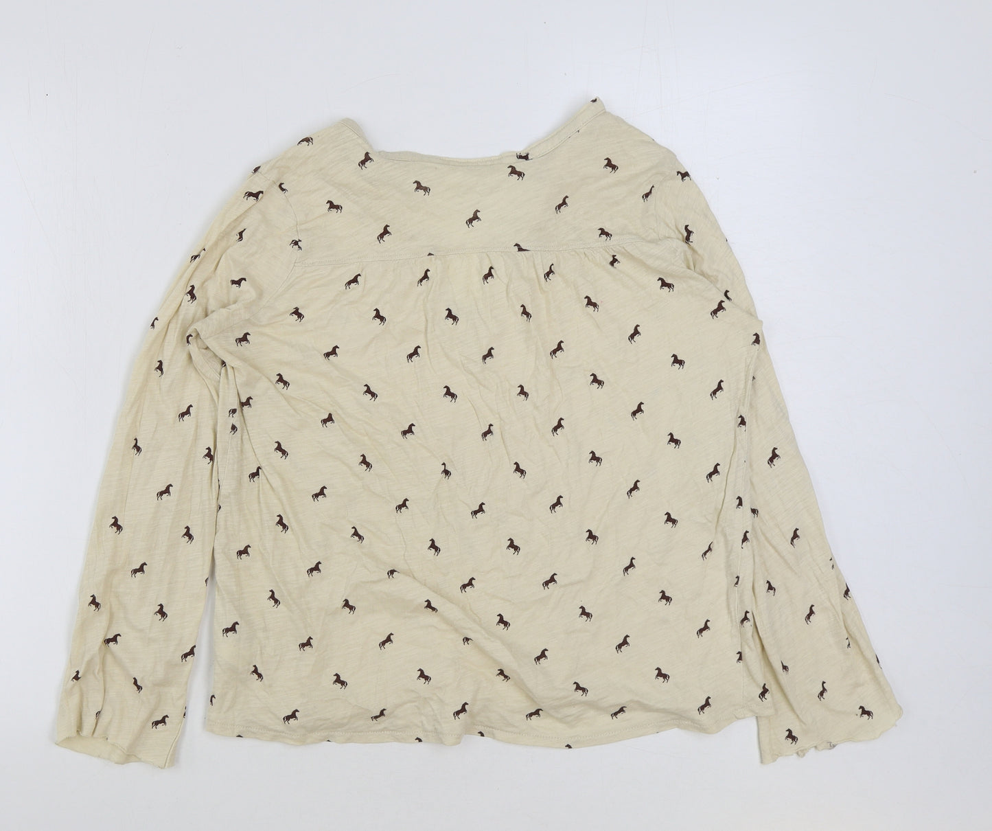 H&M Womens Brown Geometric Polyester Basic T-Shirt Size XS V-Neck - Horse Print