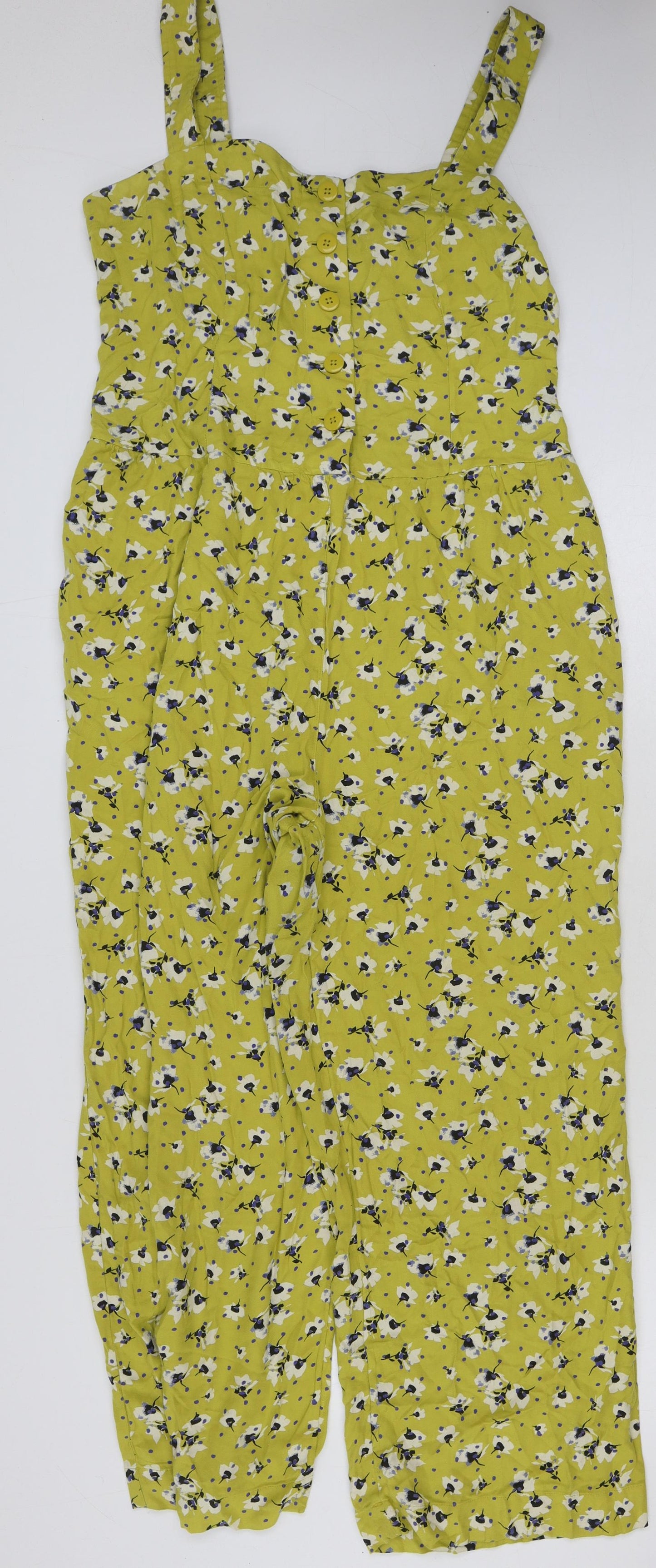 NEXT Womens Green Floral Viscose Jumpsuit One-Piece Size 14 L27 in Button