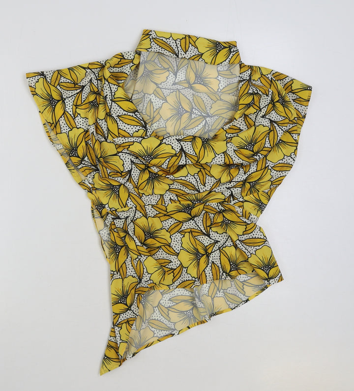 Topshop Womens Yellow Floral Polyester Basic Blouse Size 8 Scoop Neck