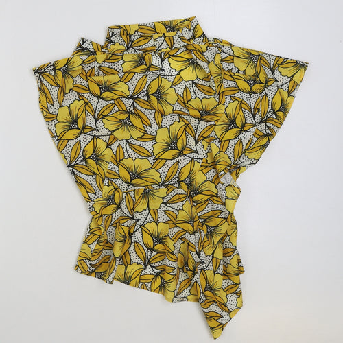 Topshop Womens Yellow Floral Polyester Basic Blouse Size 8 Scoop Neck