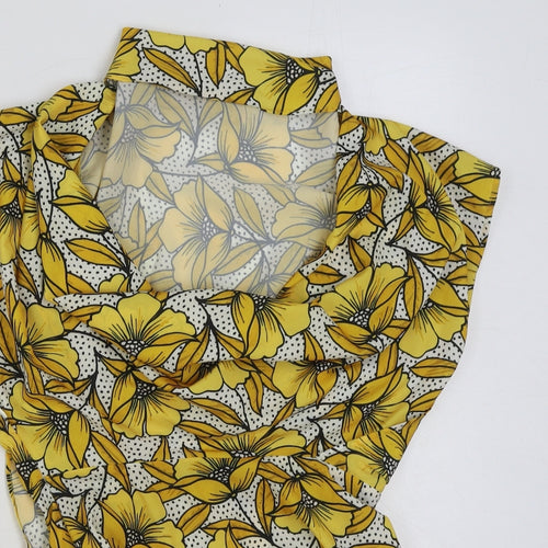 Topshop Womens Yellow Floral Polyester Basic Blouse Size 8 Scoop Neck