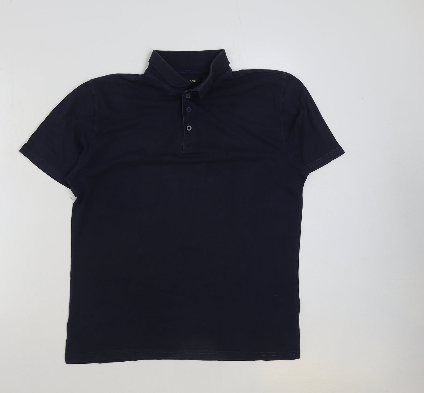 Linea Mens Blue Cotton Polo Size L Collared Button