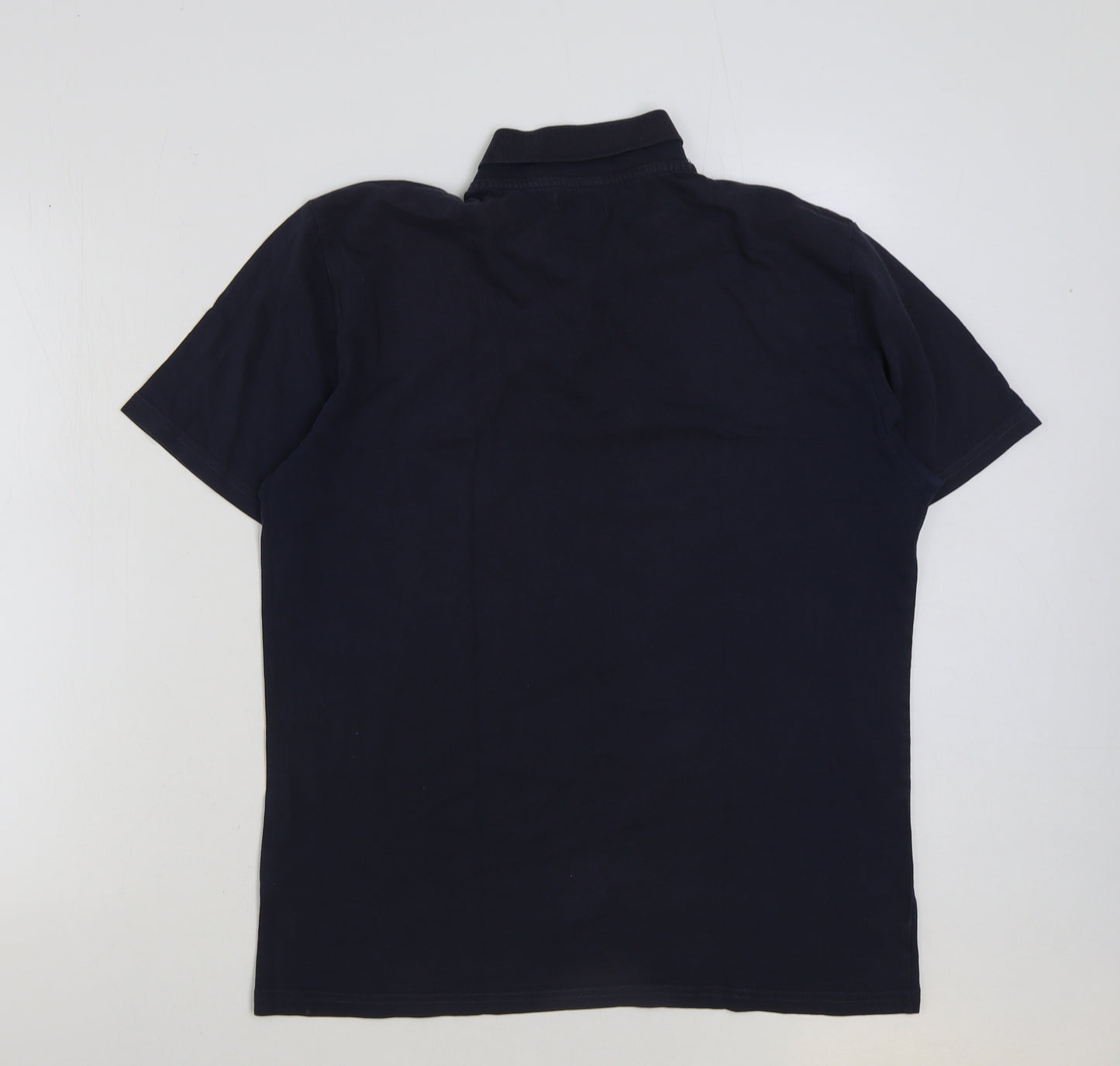 Linea Mens Blue Cotton Polo Size L Collared Button