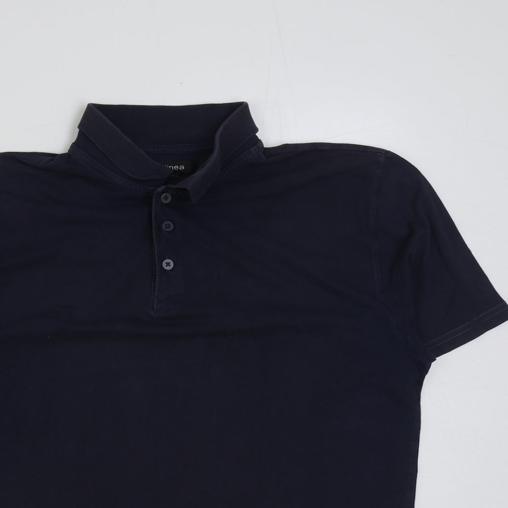 Linea Mens Blue Cotton Polo Size L Collared Button