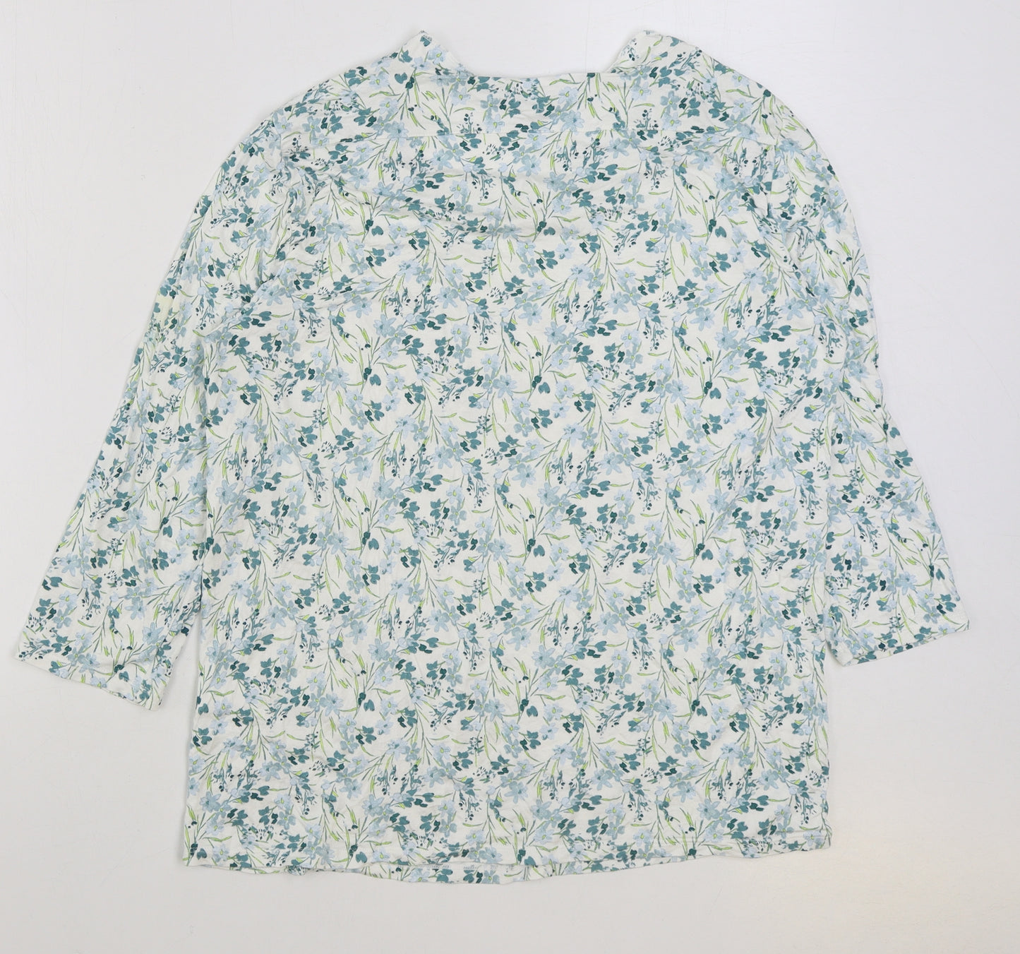 bonmarc Womens White Floral Viscose Basic T-Shirt Size 14 Scoop Neck