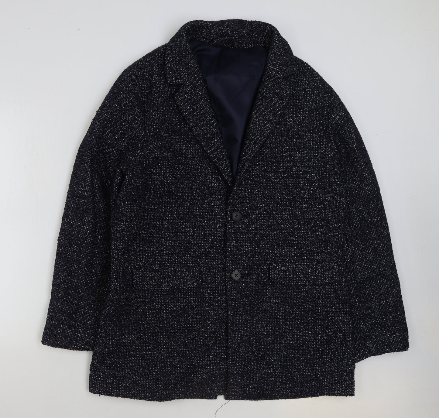 Moss London Womens Blue Pea Coat Jacket Size 44 Button