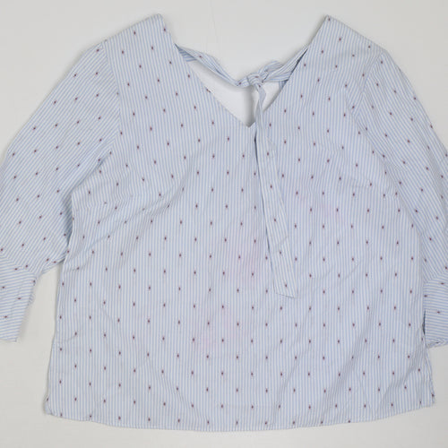 Matalan Womens Blue Striped Polyester Basic Blouse Size 14 V-Neck