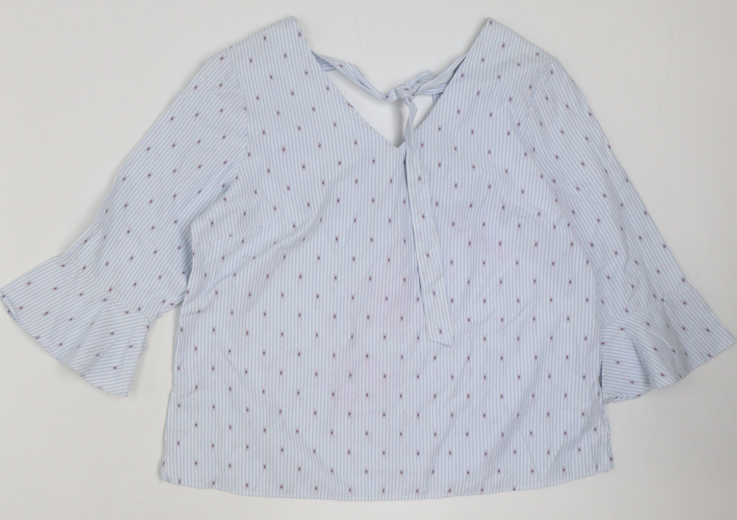 Matalan Womens Blue Striped Polyester Basic Blouse Size 14 V-Neck