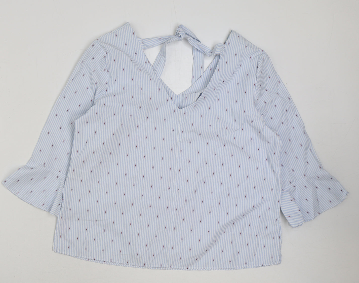 Matalan Womens Blue Striped Polyester Basic Blouse Size 14 V-Neck