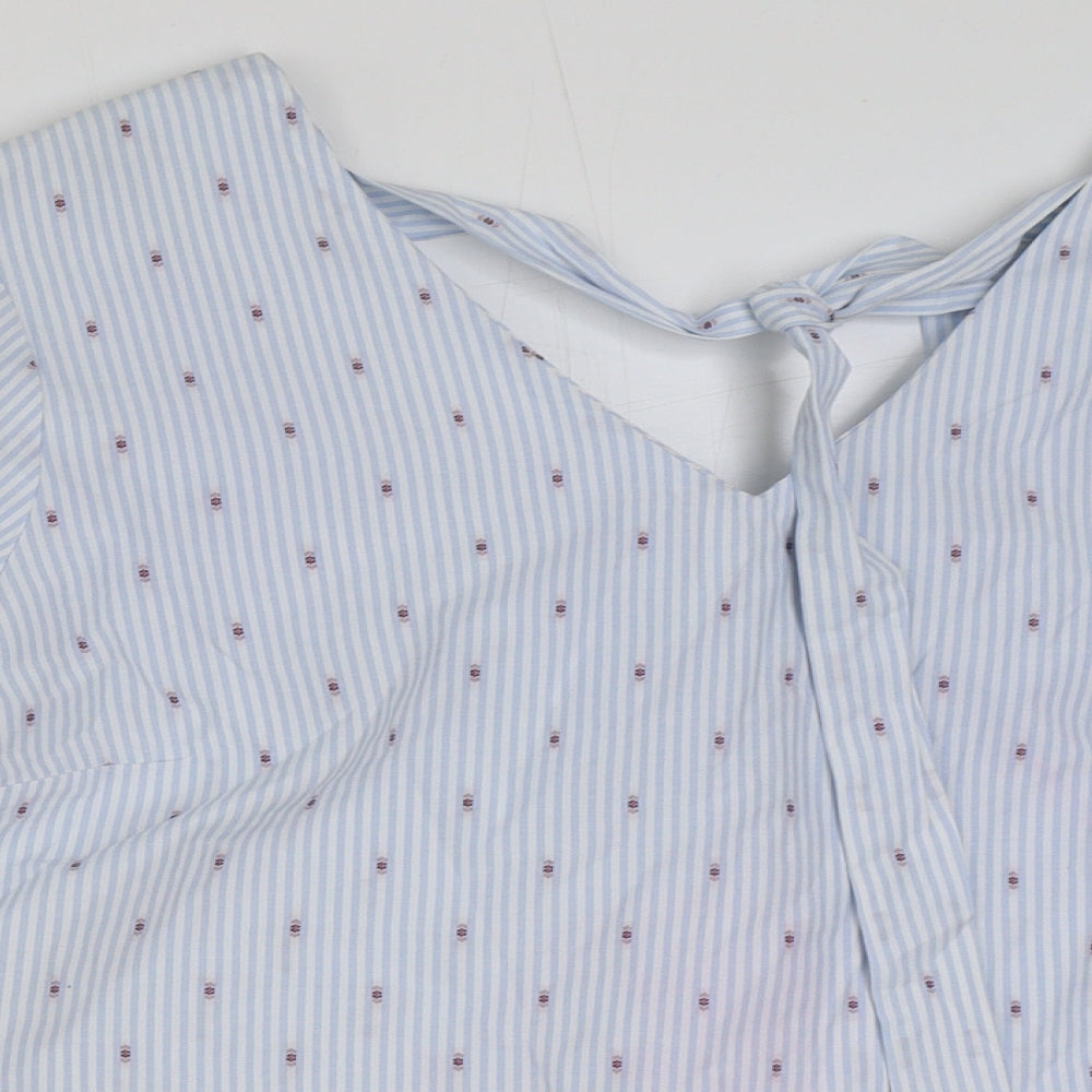 Matalan Womens Blue Striped Polyester Basic Blouse Size 14 V-Neck