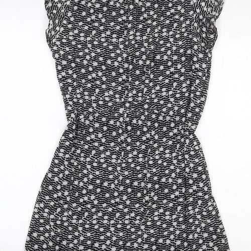 H&M Womens Black Geometric Polyester A-Line Size 8 V-Neck Button