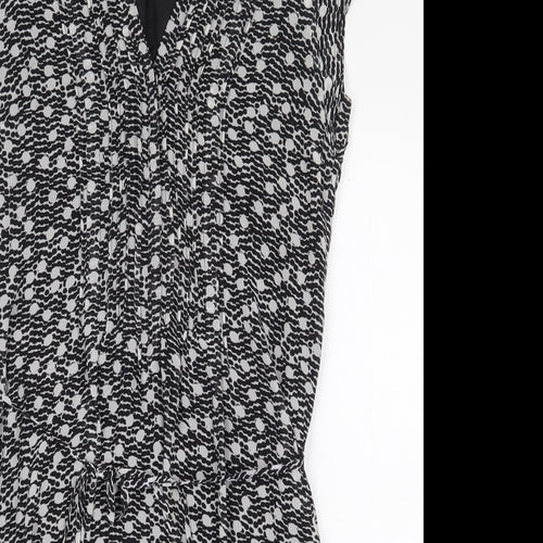 H&M Womens Black Geometric Polyester A-Line Size 8 V-Neck Button