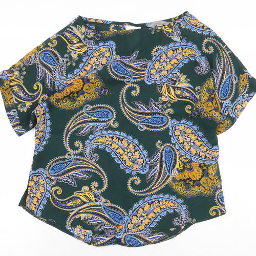 Dorothy Perkins Womens Green Paisley Polyester Basic Blouse Size 10 Boat Neck