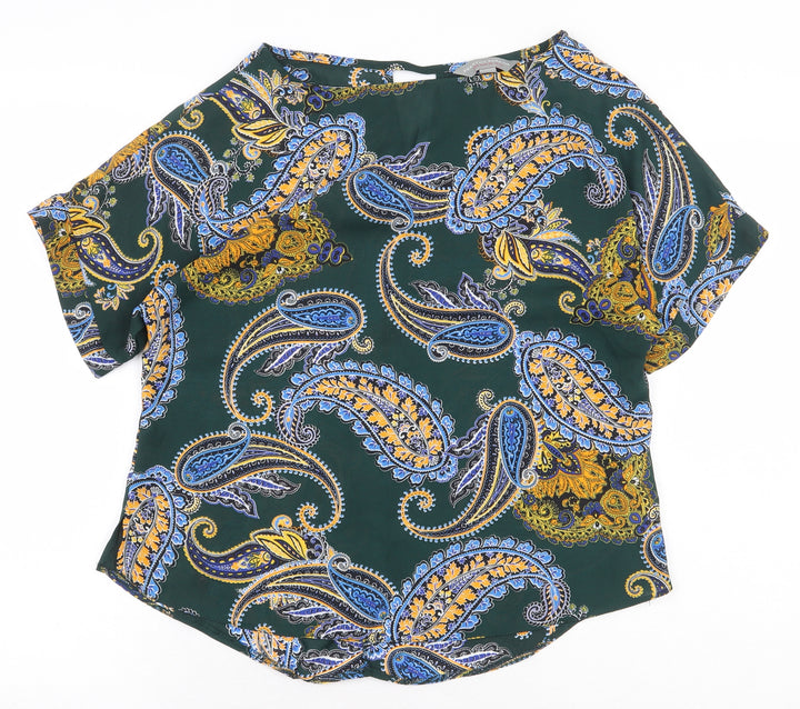 Dorothy Perkins Womens Green Paisley Polyester Basic Blouse Size 10 Boat Neck
