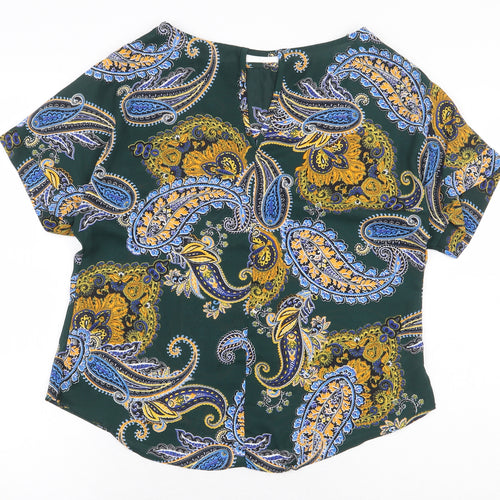 Dorothy Perkins Womens Green Paisley Polyester Basic Blouse Size 10 Boat Neck