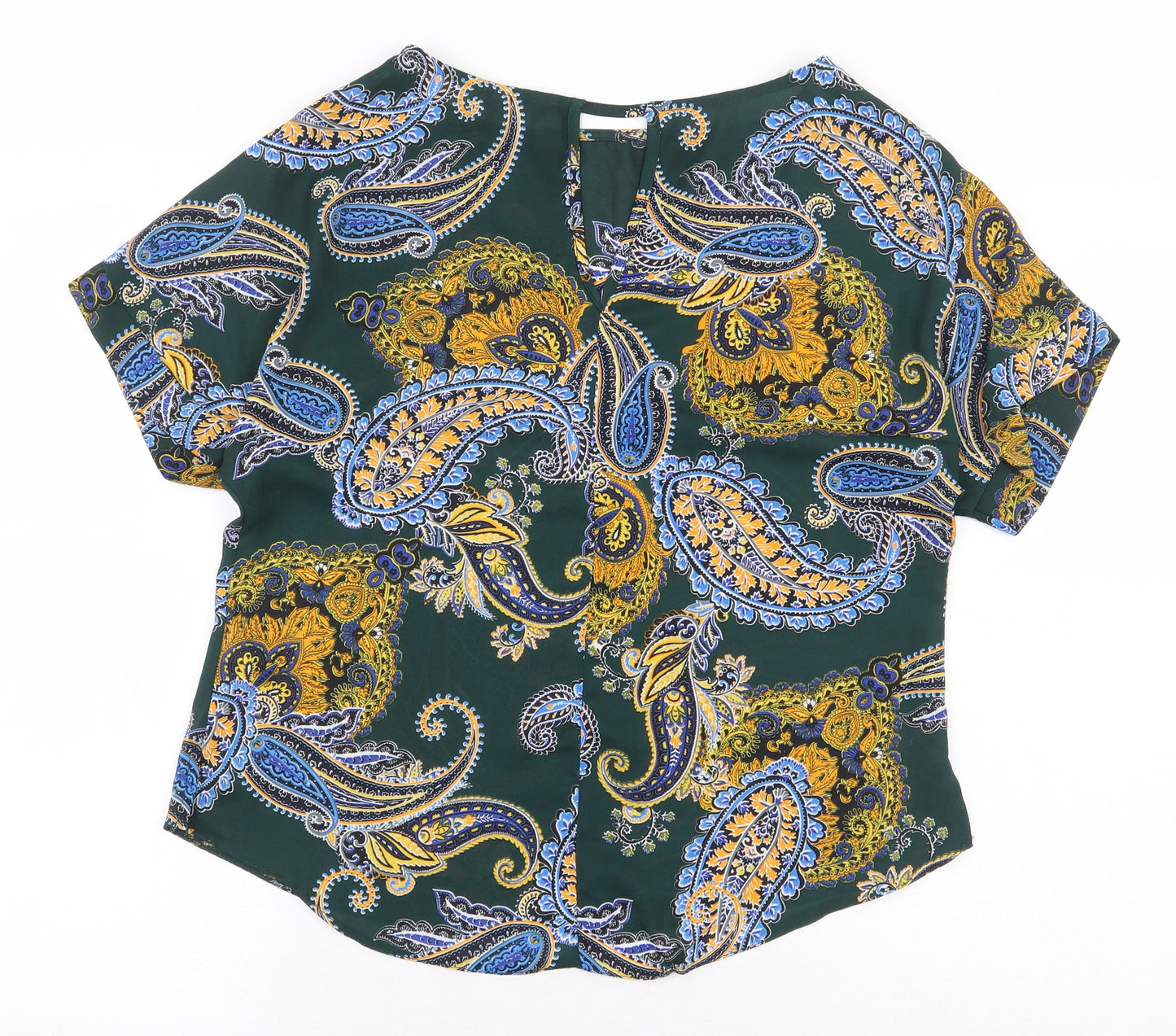 Dorothy Perkins Womens Green Paisley Polyester Basic Blouse Size 10 Boat Neck
