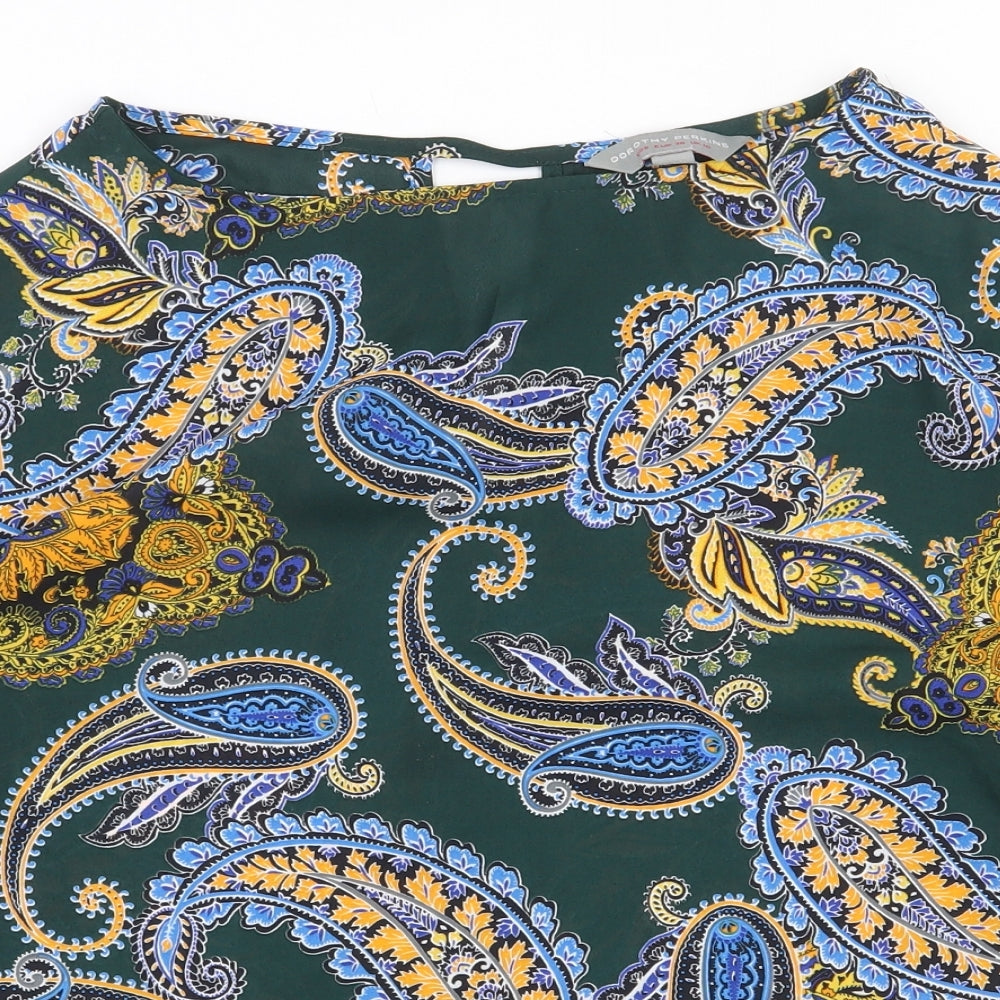 Dorothy Perkins Womens Green Paisley Polyester Basic Blouse Size 10 Boat Neck