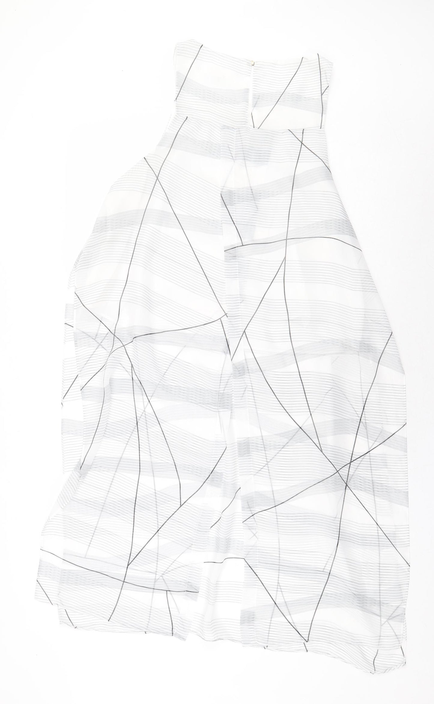 River Island Womens White Geometric Polyester Basic Tank Size 16 Boat Neck - Open Back, Asymetric