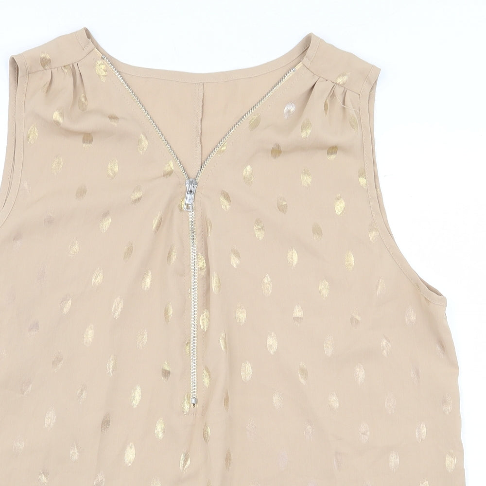 SheIn Womens Beige Polka Dot Polyester Basic Tank Size XL V-Neck