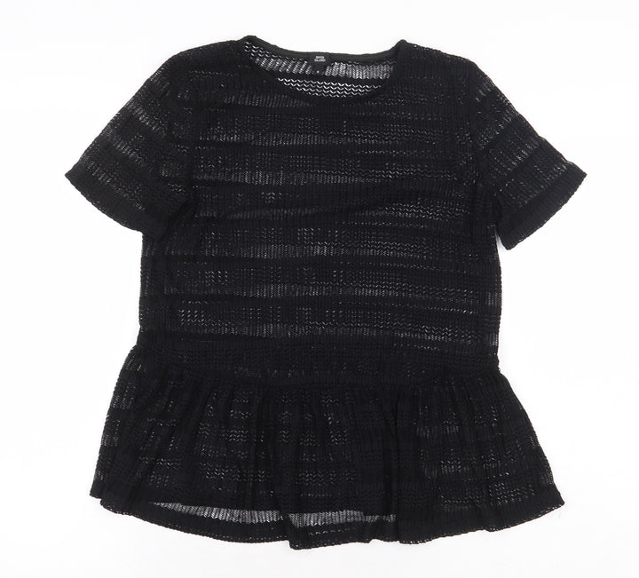 River Island Womens Black Geometric Polyester Basic Blouse Size 8 Boat Neck